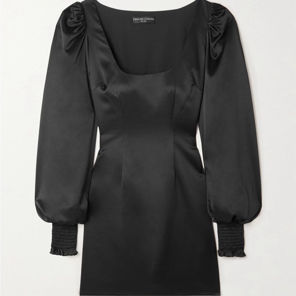 NWT  ODETTE STRETCH SILK SATIN MINI DRESS IN BLACK